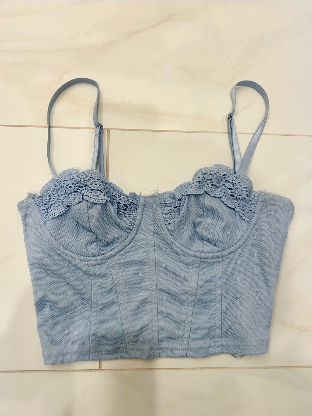 Light Blue Lace-Detail Bustier Crop Top
